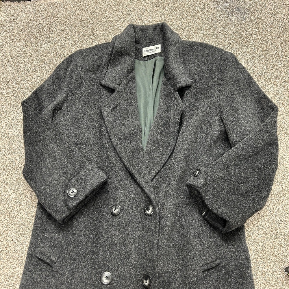 Cathy-Jo Coat Womens Large Gray Wool Tweed Double Breasted Long Lined USA